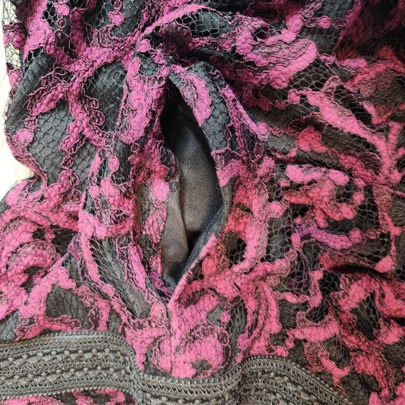 Rachel Roy Lace Cocktail Dress Size 6 Black & Magenta High Neck Fit and Flare - Picture 8 of 9